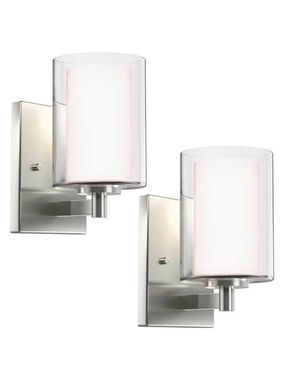 Brushed Nickel Wall Sconce Pair with White Glass Shades